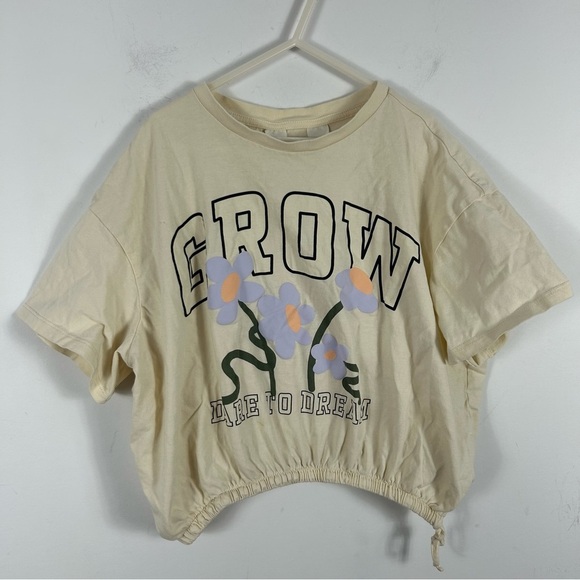 💕H&M Cream Graphic Tee with Floral Design girl 16-18 - Picture 3 of 9
